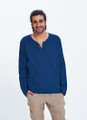 Cotton Bohemian Men's Summer Shirt with Round Neck Dark Blue