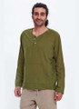 Cotton Bohemian Men's Summer Shirt with Round Neck Khaki