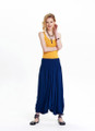 Dark Blue Flowing Harem Pants with Smocked Waist and Elastic Cuffs