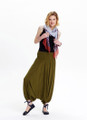 Khaki Flowing Harem Pants with Smocked Waist and Elastic Cuffs