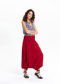 Maroon Flowing Harem Pants with Smocked Waist and Elastic Cuffs