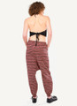 Black Patterned Cotton Harem Pants with Elastic Waist and Cuffs