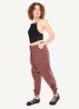 Black Patterned Cotton Harem Pants with Elastic Waist and Cuffs