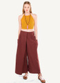 Brown Wide-Leg Bohemian Pants with Front Pleats