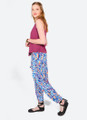 Blue Patterned Viscose Bohemian Harem Pants with Coconut Buttons