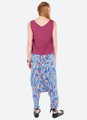 Blue Patterned Viscose Bohemian Harem Pants with Coconut Buttons