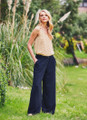 Viscose Bohemian Pants with Large Button Closure