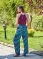 Patterned Viscose Bohemian Pants with Side Zipper and Drawstring Waist
