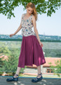 Viscose Bohemian Midi Skirt with Side Elastic Inserts