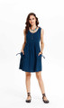 Dark Blue Cotton Sleeveless Dress with Button Detail