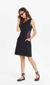 Black Casual Cotton Dress with Patterned Pockets