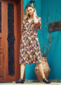 Half Sleeve Tropical Print Wrap Dress Maroon