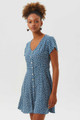 Short Sleeve Floral Mini Summer Dress Blue