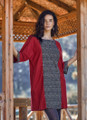 3/4 Sleeve Patchwork Maroon Dress