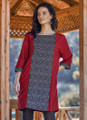3/4 Sleeve Patchwork Maroon Dress