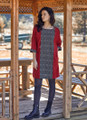 3/4 Sleeve Patchwork Maroon Dress
