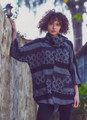 Cowl Neck Patterned Women's Poncho Black
