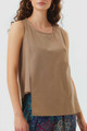 Asymmetric Round Neck Cotton Top Beige