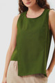 Asymmetric Round Neck Cotton Top Green