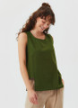 Asymmetric Round Neck Cotton Top Green