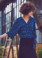 Long Sleeve Petrol Blue Wrap Top