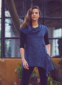 Blue Melange Cowl Neck Tunic Top