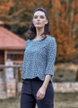Patterned 3/4 Sleeve Blue Fall Blouse