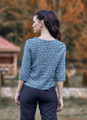 Patterned 3/4 Sleeve Blue Fall Blouse