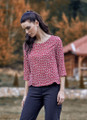 Patterned 3/4 Sleeve Maroon Fall Blouse