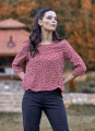 Patterned 3/4 Sleeve Maroon Fall Blouse