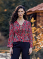 Patterned Bell Sleeve Blouse Maroon