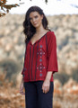 Tie Neck Embroidered Blouse Maroon