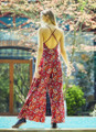 Floral Open Back Maroon Boho Jumpsuit