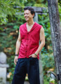 Maroon Sleeveless Knot Button Men's Shirt