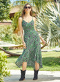 Frill Hem Open Back Printed Green Bohemian Dress