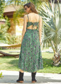 Frill Hem Open Back Printed Green Bohemian Dress
