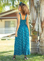 Elastic Strap Printed Blue Bohemian Dress