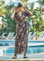 Half Sleeve Paisley Black Boho Maxi Dress