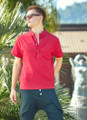 Men's Band Collar Short Sleeve Red Shirt