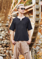 Short Sleeve No Collar Men's Black Hippie Shirt