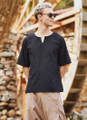 Short Sleeve No Collar Men's Black Hippie Shirt