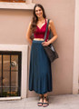 Patchwork Maxi Wrap Skirt Blue