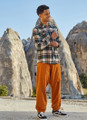 Tie Waist Men's Winter Harem Pants with Pocket and Buttons in Orange