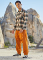 Tie Waist Men's Winter Harem Pants with Pocket and Buttons in Orange