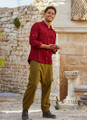 Tie Waist Men's Winter Harem Pants with Pocket and Buttons in Khaki
