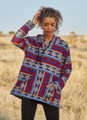 Ethnic Patterned Women's Sweatshirt with Kangaroo Pocket Blue-Red