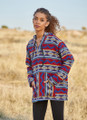 Ethnic Patterned Women's Sweatshirt with Kangaroo Pocket Blue-Red