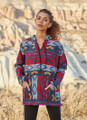 Ethnic Patterned Women's Sweatshirt with Kangaroo Pocket Gray-Red