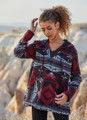 Ethnic Patterned Women's Sweatshirt with Kangaroo Pocket Maroon-Gray
