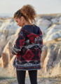 Ethnic Patterned Women's Sweatshirt with Kangaroo Pocket Maroon-Gray